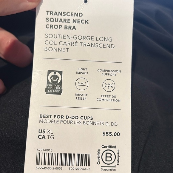 NWT Athleta Transcend Square Neck Crop Black Bra Size XL  (D-DD Cups) - Picture 6 of 8